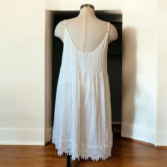 Lulus White Mini Dress Slit Peasant Trim Large Sundress Formal Wedding - Picture 3 of 9
